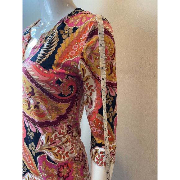 Banana Republic Womens Paisley Print Shift Dress Split V Neck Pink Orange SZ XS - Picture 3 of 5